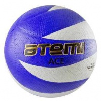 мяч волейбольный atemi ace, синтетическая кожа pvc, бел/син, 12 панелей